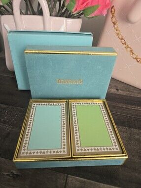 Tiffany & Co. Blue and Green Playing Card Duo with Gold Trim